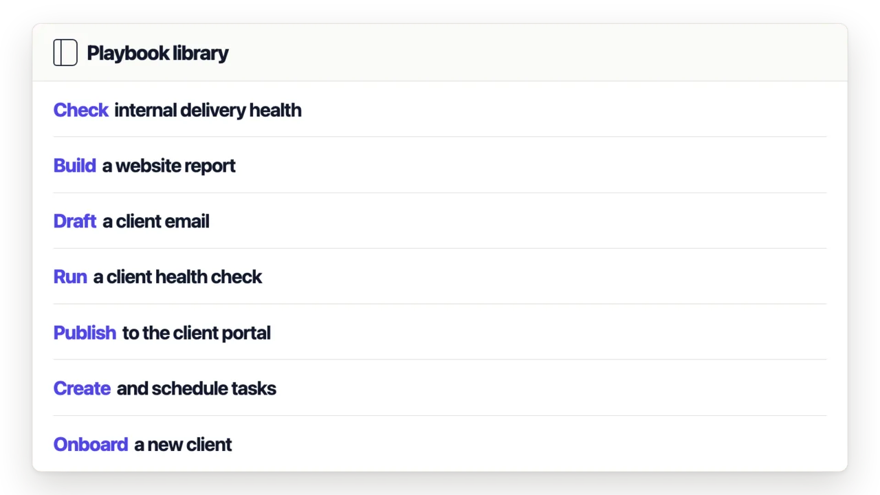 A library of reusable agency Playbooks