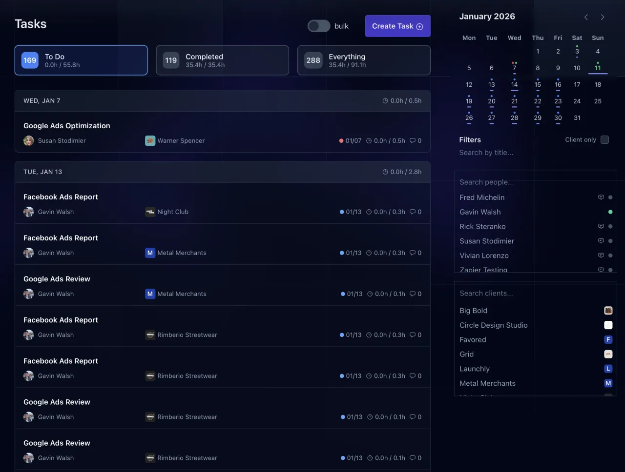 Task management screen